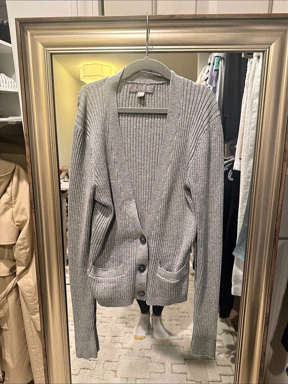 J.Crew Ribbed Button Front Cardigan in Gray XS Like New